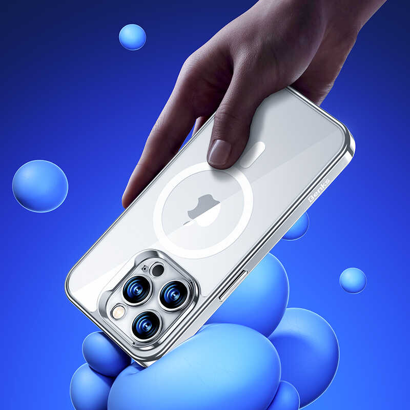 Apple iPhone 14 Pro Max Case M-safe Charging Feature Premium Glass Back Surface Benks Electroplated Cover Silver