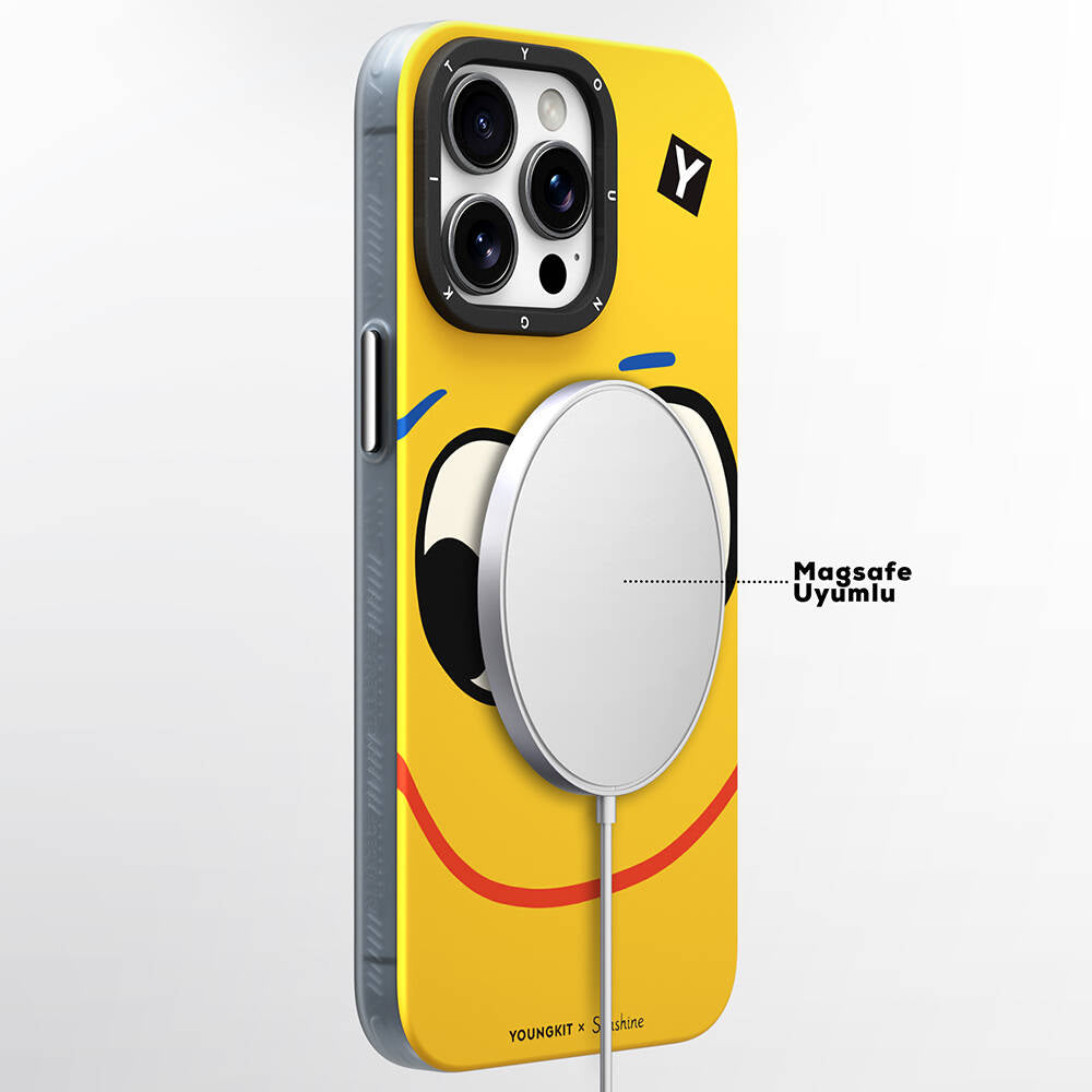 Apple iPhone 14 Pro Max Case M-safe Charging Feature Sunshine Design Youngkit Daily Happy Series Cover Black-Yellow 