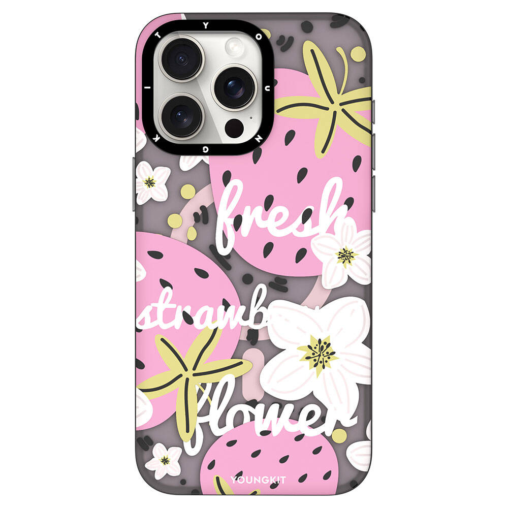Apple iPhone 14 Pro Max Case M-safe Charging Feature Summer Fruit Pattern Youngkit Fruity Flavor Series Cover Pink 
