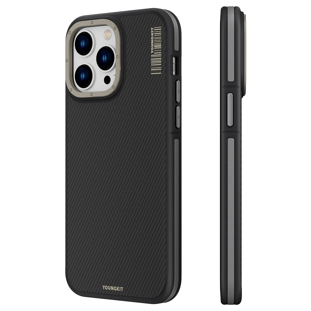 Apple iPhone 14 Pro Max Case M-Safe Charging Feature YoungKit 600D Kevlar Cover Black 