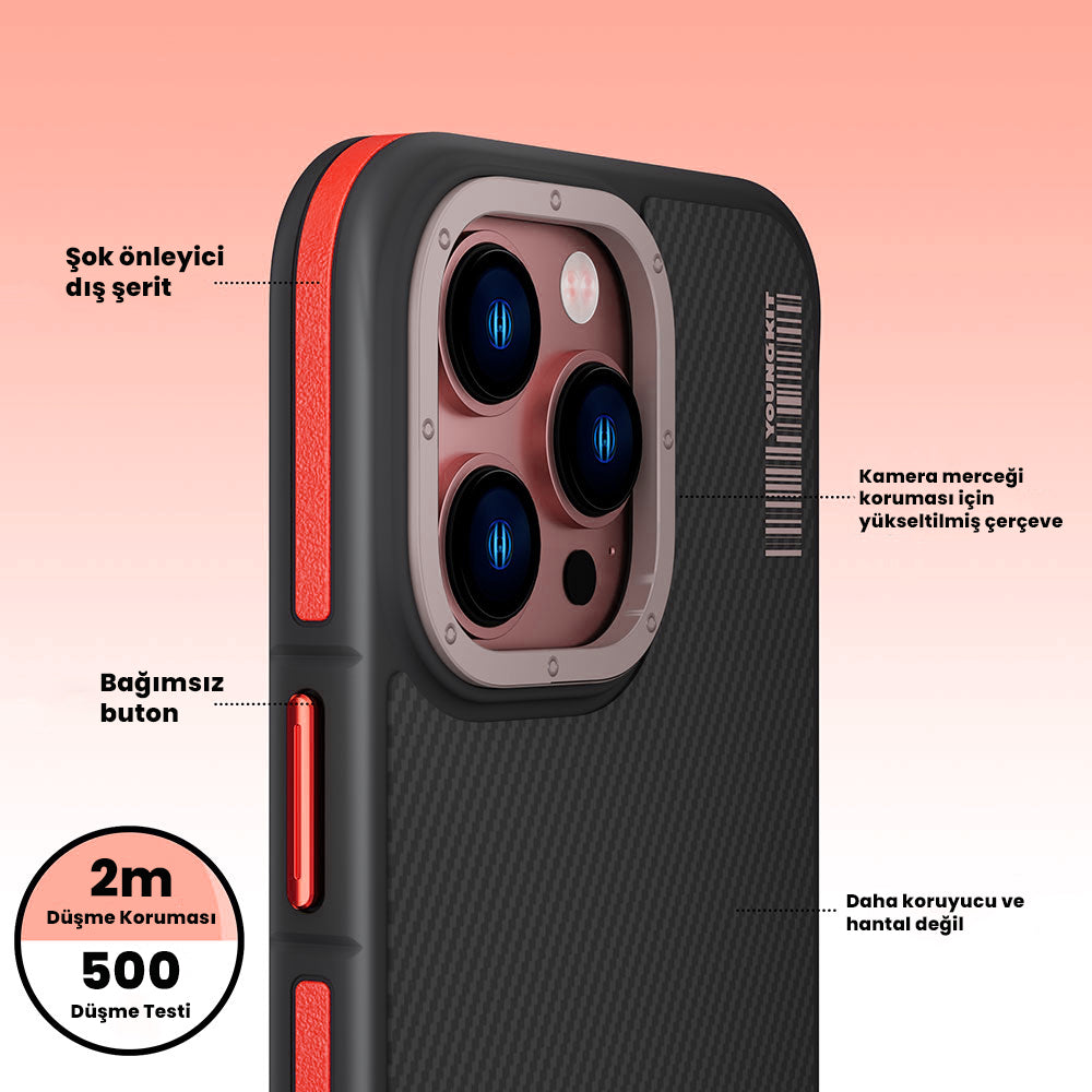 Apple iPhone 14 Pro Max Case M-Safe Charging Feature YoungKit 600D Kevlar Cover Red 