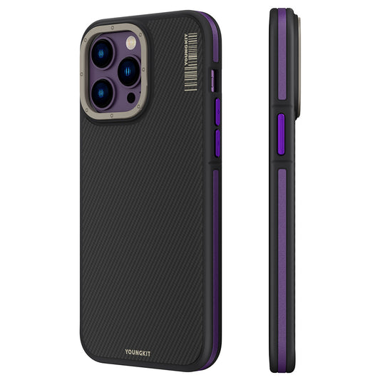 Apple iPhone 14 Pro Max Case M-Safe Charging Feature YoungKit 600D Kevlar Cover Purple 