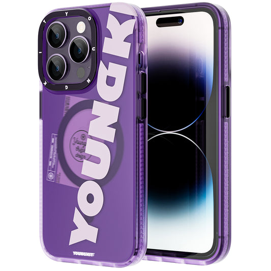Apple iPhone 14 Pro Max Case M-safe Charging Feature Youngkit Binfen Series Text Themed Cover Purple 
