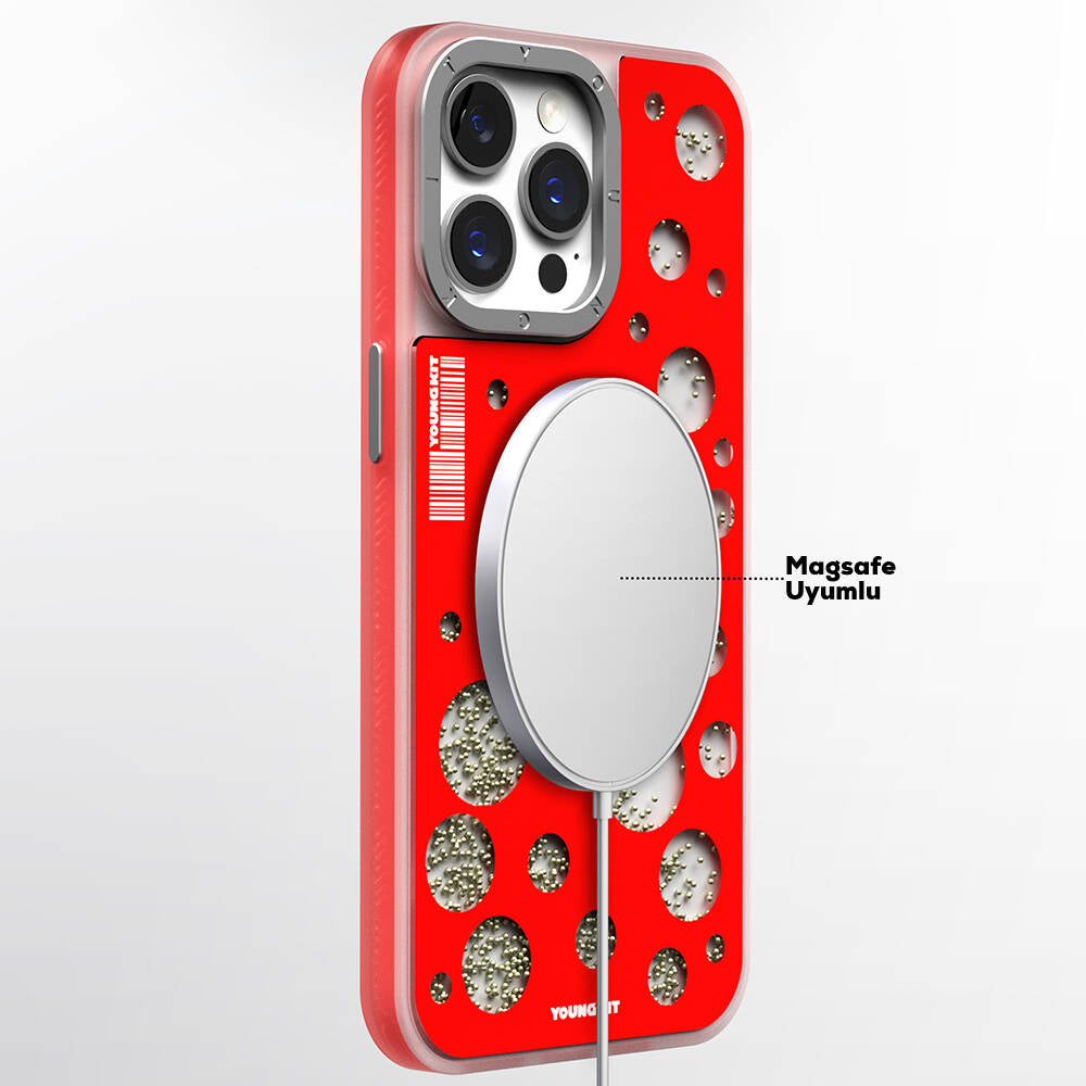 Apple iPhone 14 Pro Max Case M-safe Charging Feature Youngkit Quicksand Beads Series Cover White 