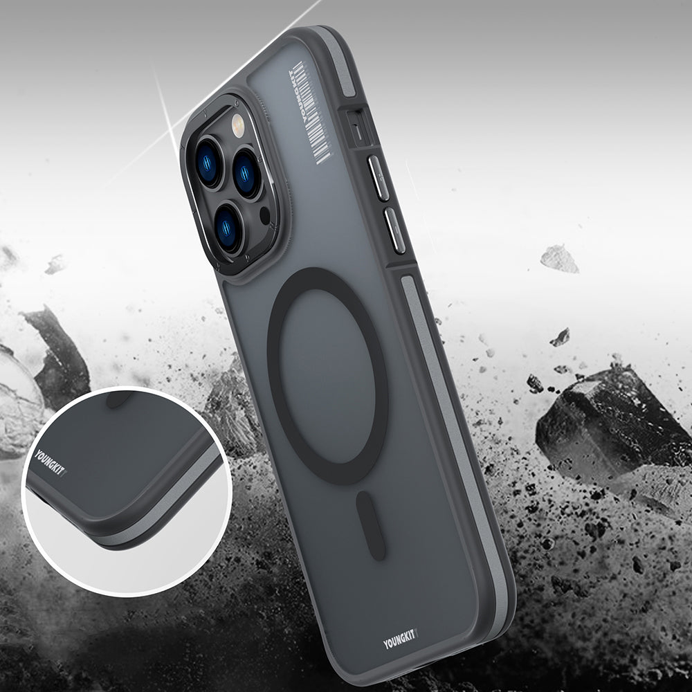 Apple iPhone 14 Pro Max Case M-safe Charging Feature Youngkit Rock Sand Series Cover Gray 