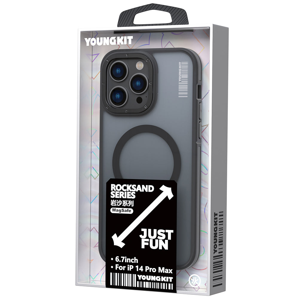 Apple iPhone 14 Pro Max Case M-safe Charging Feature Youngkit Rock Sand Series Cover Black 