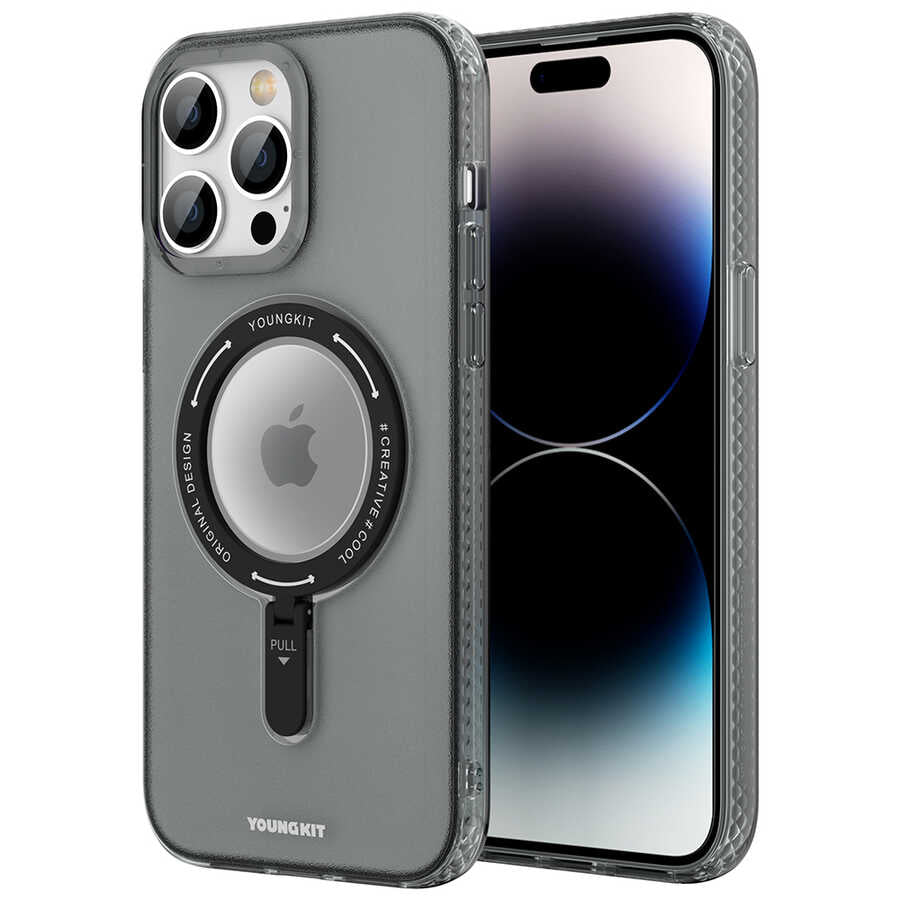 Apple iPhone 14 Pro Max Case M-safe Charging Feature Youngkit Rock Series Cover Black 