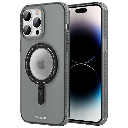 Apple iPhone 14 Pro Max Case M-safe Charging Feature Youngkit Rock Series Cover Black 
