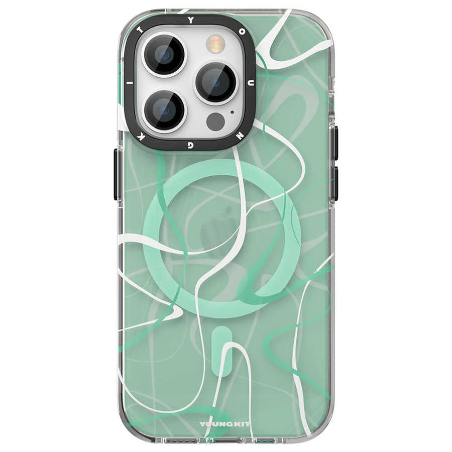Apple iPhone 14 Pro Max Case M-safe Charging Feature Youngkit Water-Ink Series Cover White 