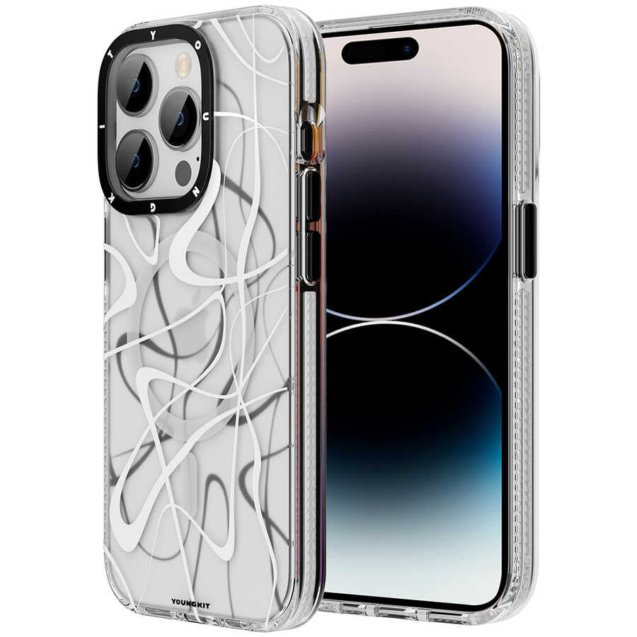 Apple iPhone 14 Pro Max Case M-safe Charging Feature Youngkit Water-Ink Series Cover White 