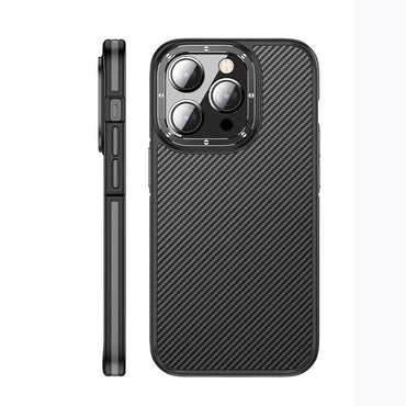 Apple iPhone 14 Pro Max Kılıf Mat Transparan Karbon Fiber Görünümlü Wlons Marin Kapak Derin Mor