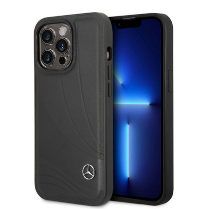 Apple iPhone 14 Pro Max Kılıf Mercedes Benz Hakiki Deri Yeni Dalga III Dizayn Kapak Siyah