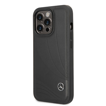 Apple iPhone 14 Pro Max Kılıf Mercedes Benz Hakiki Deri Yeni Dalga III Dizayn Kapak Siyah