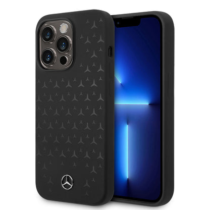 Apple iPhone 14 Pro Max Kılıf Mercedes Benz M-safe Şarj Özellikli Yıldızlı Dizayn Silikon Kapak Siyah