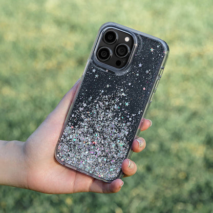 Apple iPhone 14 Pro Max Kılıf Parlayan Simli Şeffaf Lisanslı Switcheasy Starfield Kapak Renksiz