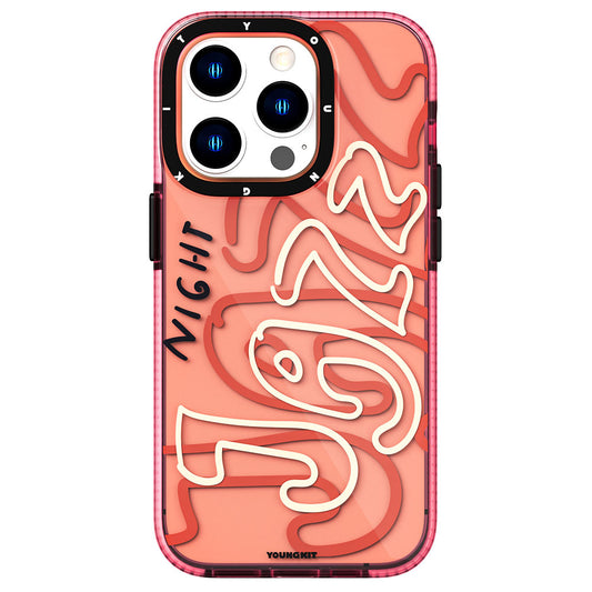 Apple iPhone 14 Pro Max Case Transparent Colorful Text Themed Design YoungKit Jazz Series Cover Pink 