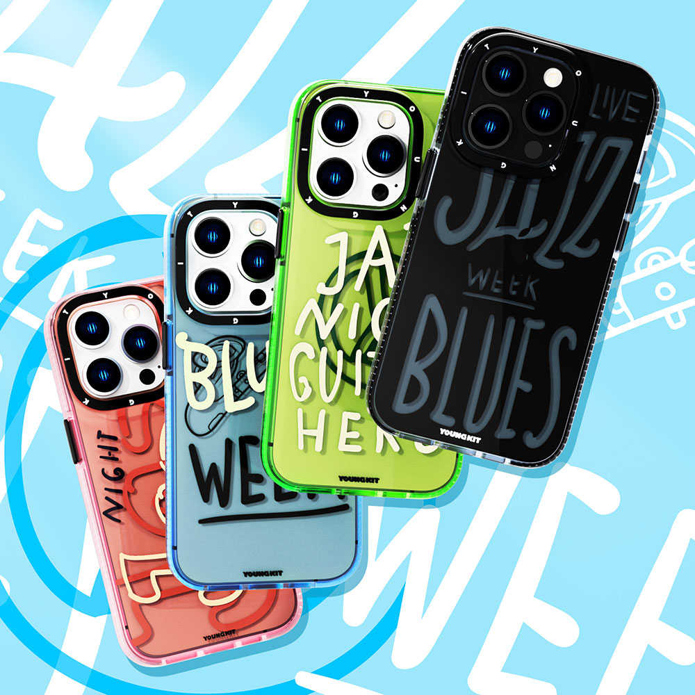 Apple iPhone 14 Pro Max Case Transparent Colorful Text Themed Design YoungKit Jazz Series Cover Blue 