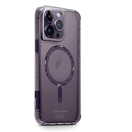 Apple iPhone 14 Pro Max Case SkinArma Transparent Airbag Design M-safe Charging Feature Saido Cover Purple 