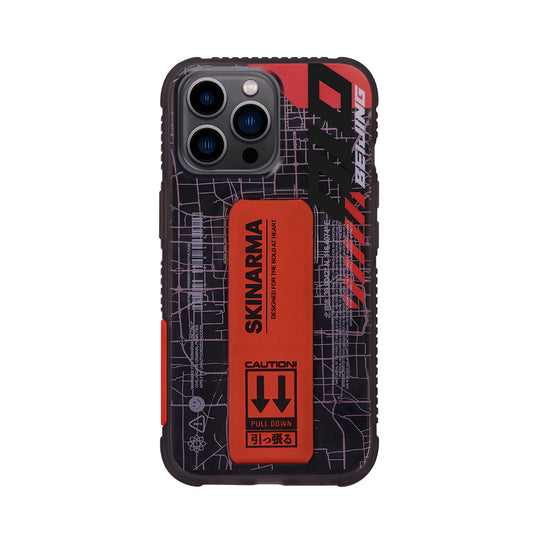 Apple iPhone 14 Pro Max Case SkinArma Transparent Patterned Stand Ryoiki Cover Black-Red 