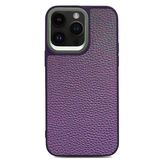 Apple iPhone 14 Pro Max Kılıf Soft Deri Metal Kamera Çerçeveli Kajsa Litchi Kapak Mor