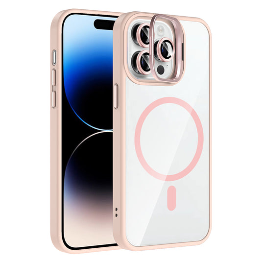 Apple iPhone 14 Pro Max Kılıf Standlı ve Kamera Lens Hediyeli M-Safe Şarj Özellikli Zore Etro Kapak