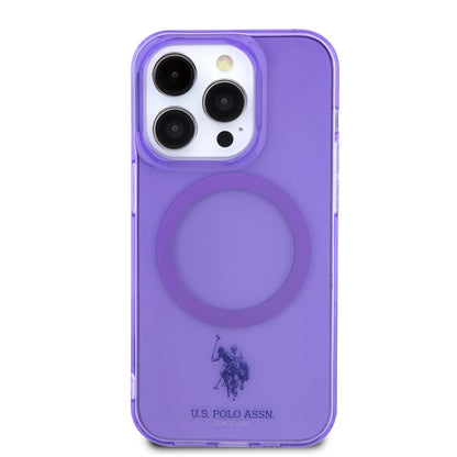 Apple iPhone 14 Pro Max Kılıf U.S. POLO ASSN. M-safe Şarj Özellikli Transparan Tasarım Kapak Mor