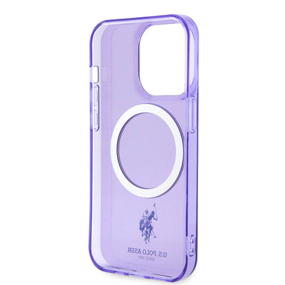 Apple iPhone 14 Pro Max Kılıf U.S. POLO ASSN. M-safe Şarj Özellikli Transparan Tasarım Kapak Mor