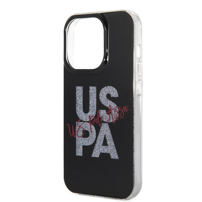 Apple iPhone 14 Pro Max Kılıf U.S. POLO ASSN. Simli Parlak Alfabe Tasarım Kapak Kırmızı
