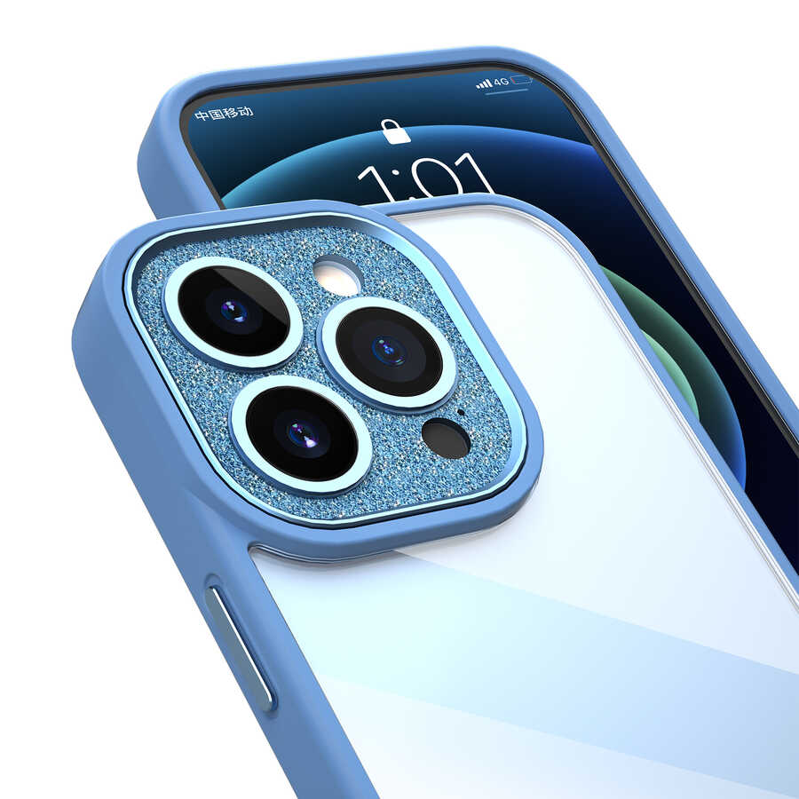 Apple iPhone 14 Pro Max Case Wiwu GCC-105 Lens Protection Colorful Edge Transparent Back Multicolor Cover Blue