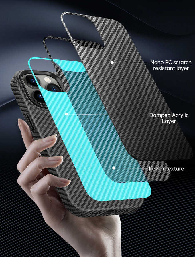Apple iPhone 14 Pro Max Case Wiwu Carbon Fiber Look M-safe Wireless Charging Featured Cabon Cover Black