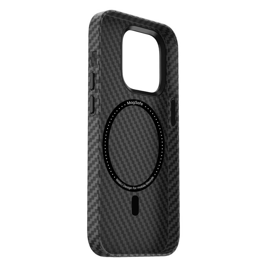 Apple iPhone 14 Pro Max Case Wiwu Carbon Fiber Look M-safe Wireless Charging Featured Cabon Cover Black