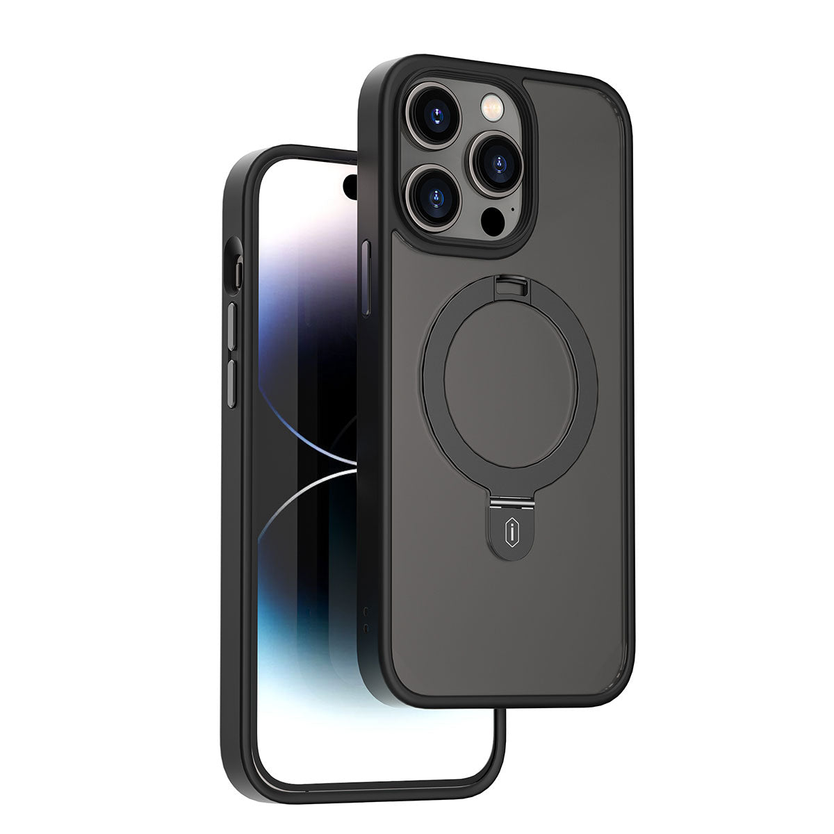 Apple iPhone 14 Pro Max Case Wiwu ZMM-010 M-safe Charging Feature Fingerprint-Proof Matte Transparent Stand Cover Black 