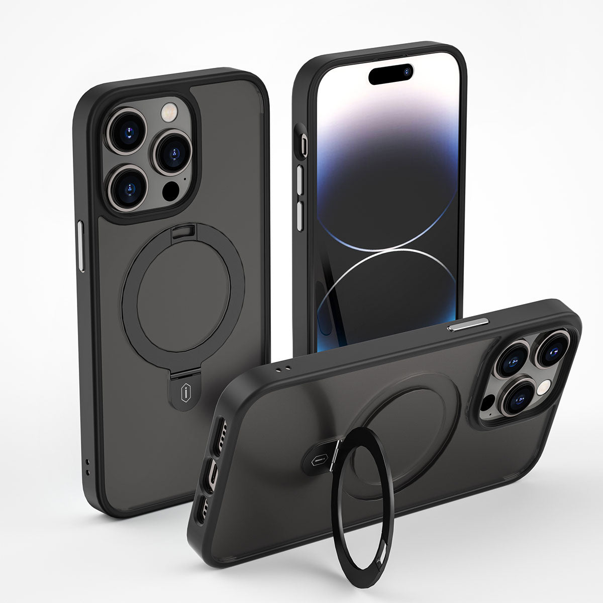 Apple iPhone 14 Pro Max Case Wiwu ZMM-010 M-safe Charging Feature Fingerprint-Proof Matte Transparent Stand Cover Black 
