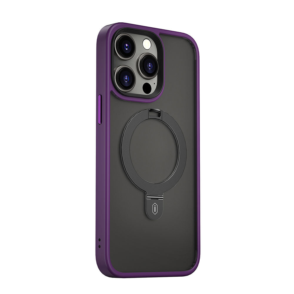 Apple iPhone 14 Pro Max Case Wiwu ZMM-010 M-safe Charging Feature Fingerprint-Proof Matte Transparent Stand Cover Deep Purple 