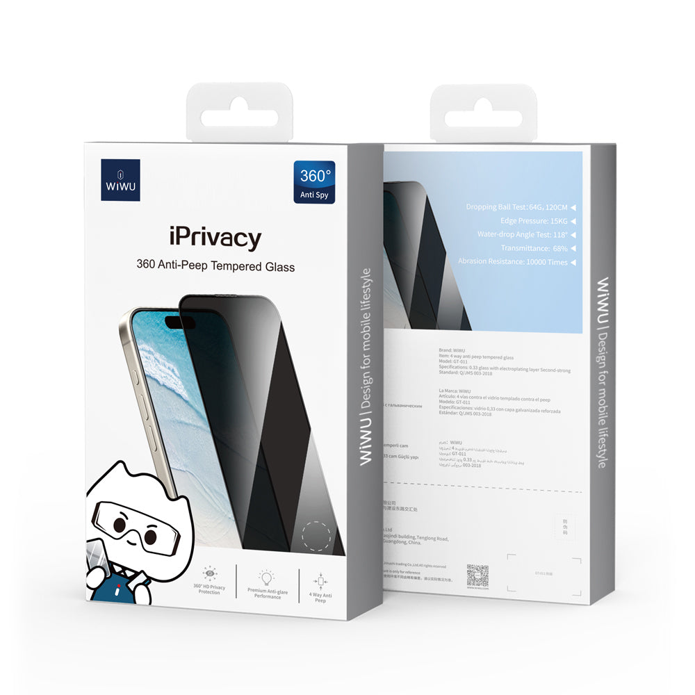Apple iPhone 14 Pro Max Wiwu GT-011 Anti-Bacterial Polymer Oleophobic Coating Tempered Privacy Glass Screen Protector Black 