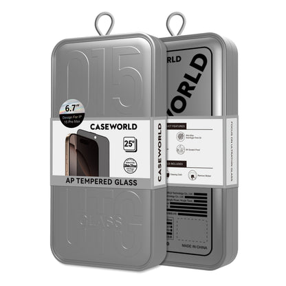 Apple iPhone 15 CaseWorld 0.25mm Privacy 3D Temperli Cam Ekran Koruyucu + Uygulama Aparatlı Siyah