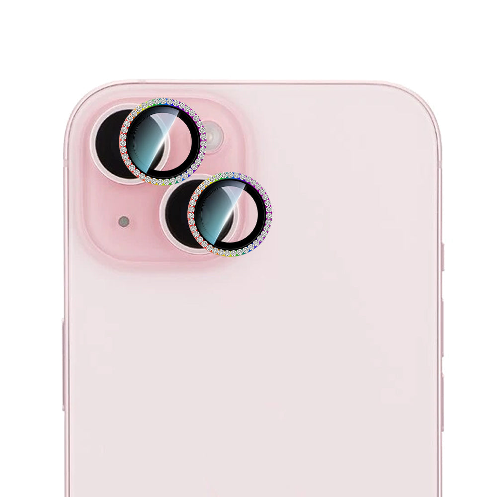 Apple iPhone 15 CaseWorld Alloy Sparkling Diamond Serisi Taşlı Lens Koruyucu Gümüş