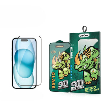 Apple iPhone 15 Go Des 9D Full Cover Temperli Cam Ekran Koruyucu Siyah