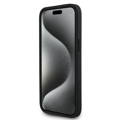 Apple iPhone 15 Kılıf Aston Martin Orjinal Lisanslı Victory Dizayn PU Deri Metal Logolu Kapak Siyah