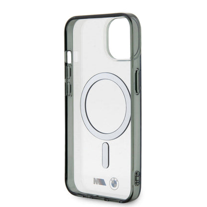 Apple iPhone 15 Kılıf BMW M-safe Şarj Özellikli Transparan Silver Ring Orjinal Lisanslı Kapak Renksiz
