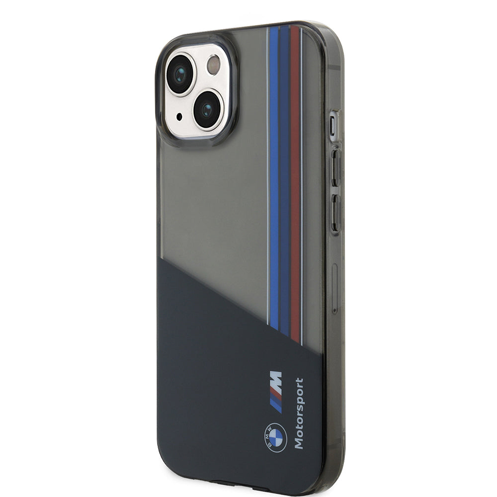 Apple iPhone 15 Kılıf BMW Orjinal Lisanslı Yarı Transparan M Dizayn Çizgili Kapak Siyah