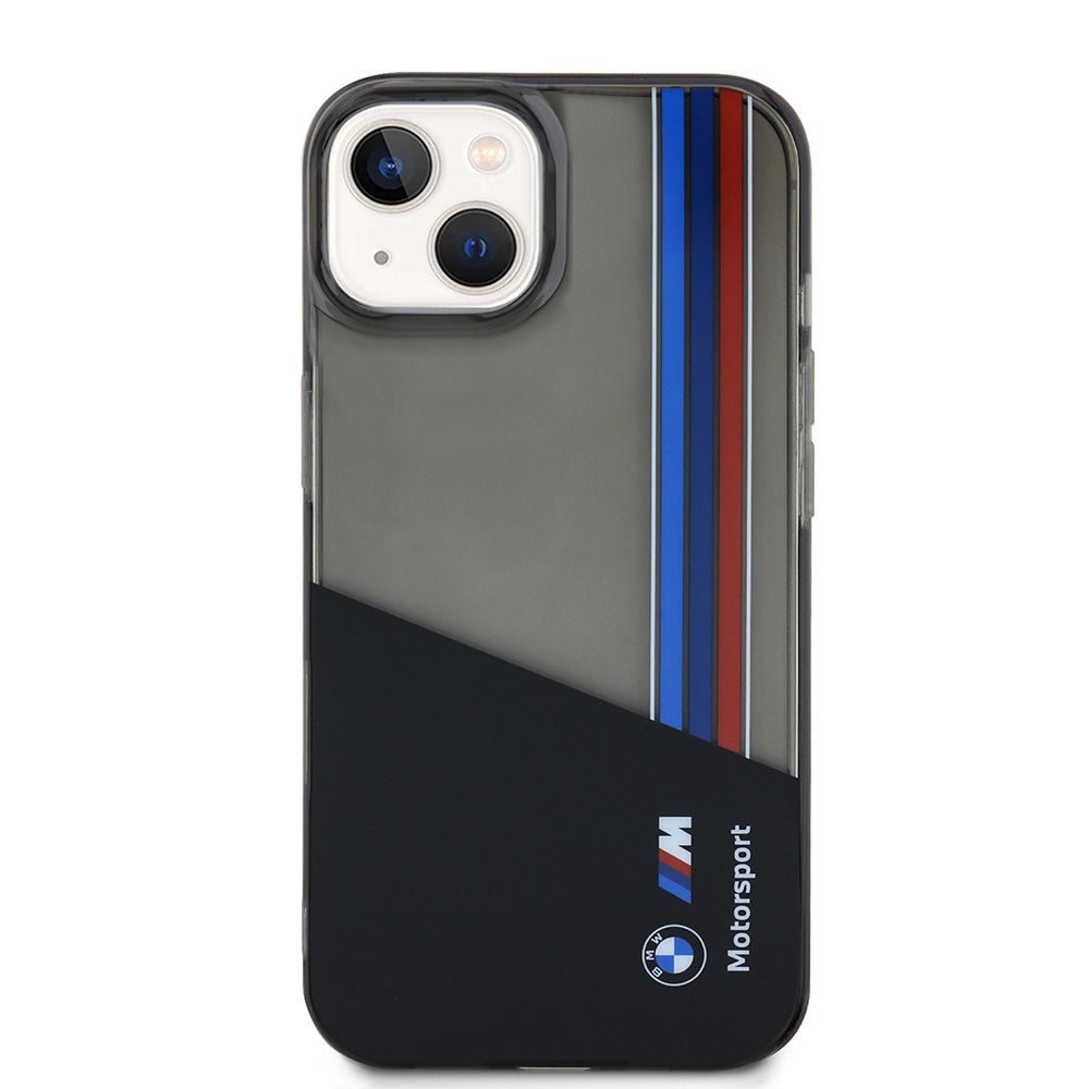 Apple iPhone 15 Kılıf BMW Orjinal Lisanslı Yarı Transparan M Dizayn Çizgili Kapak Siyah
