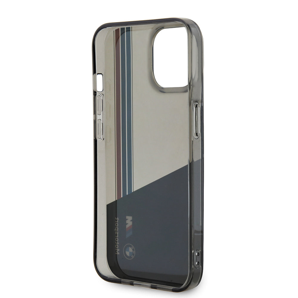 Apple iPhone 15 Kılıf BMW Orjinal Lisanslı Yarı Transparan M Dizayn Çizgili Kapak Siyah