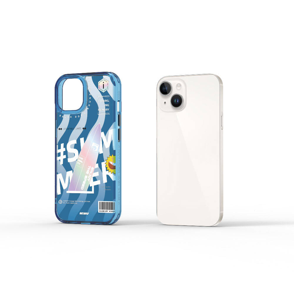 Apple iPhone 15 Case Double Layer Patterned Wiwu Summer Series Cover Blue 