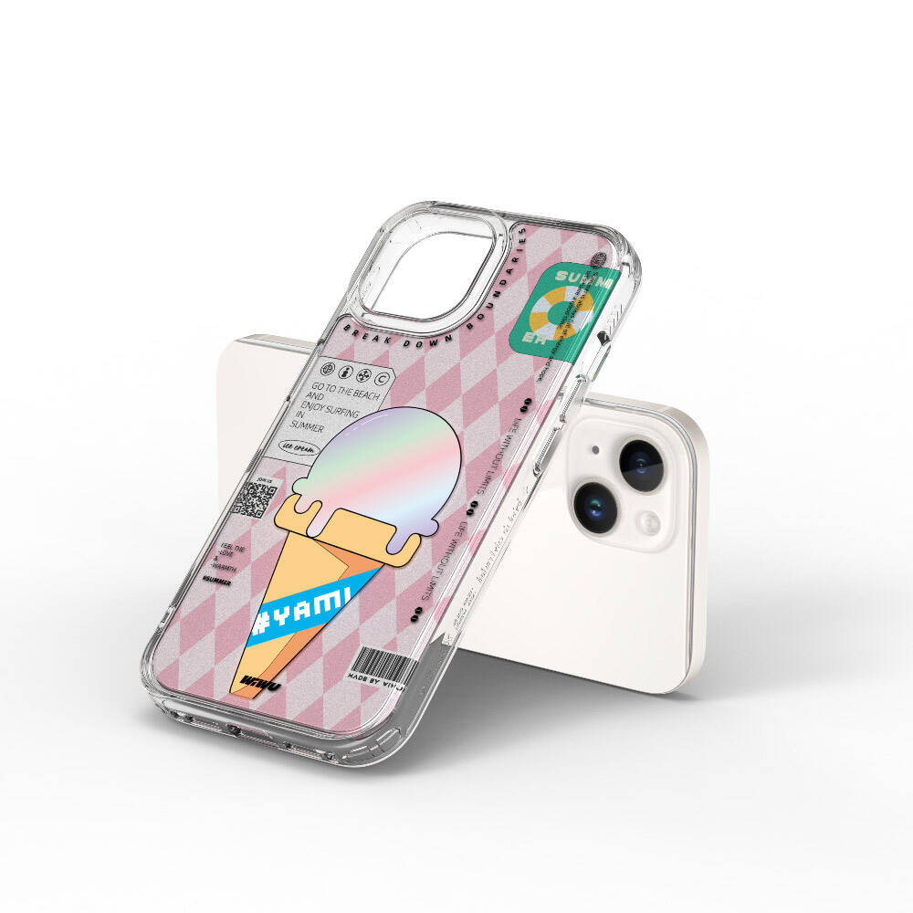 Apple iPhone 15 Case Double Layer Patterned Wiwu Summer Series Cover Pink 