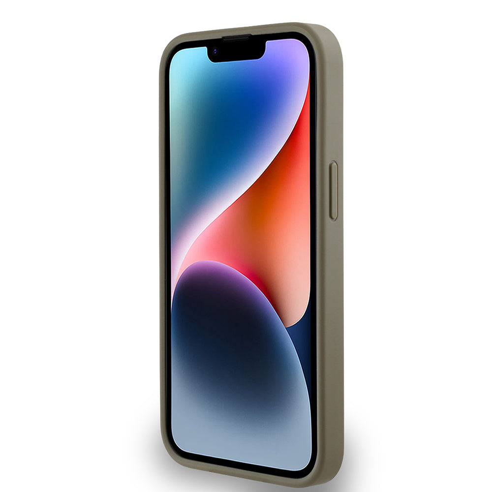 Apple iPhone 15 Kılıf DKNY Orjinal Lisanslı M-safe Şarj Özellikli 3D Yazılı Grid Pattern Kapak Gri