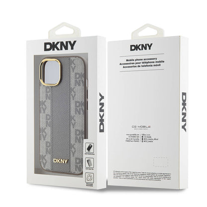 Apple iPhone 15 Kılıf DKNY Orjinal Lisanslı M-safe Şarj Özellikli 3D Yazılı Checkered Pattern Kapak Siyah