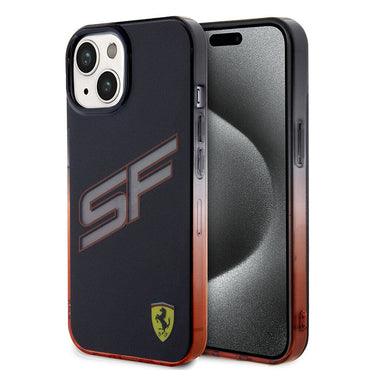 Apple iPhone 15 Kılıf Ferrari Orjinal Lisanslı Transparan SF Yazılı Kenarları Renk Geçişli Kapak Siyah