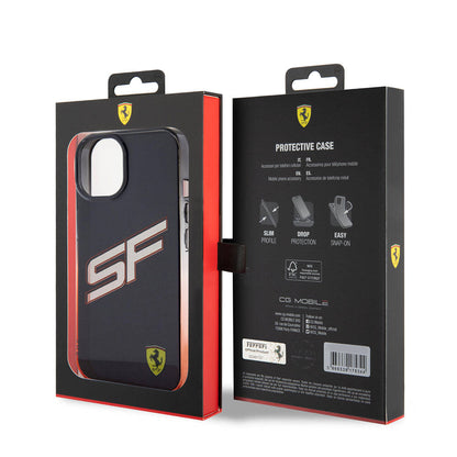 Apple iPhone 15 Kılıf Ferrari Orjinal Lisanslı Transparan SF Yazılı Kenarları Renk Geçişli Kapak Siyah
