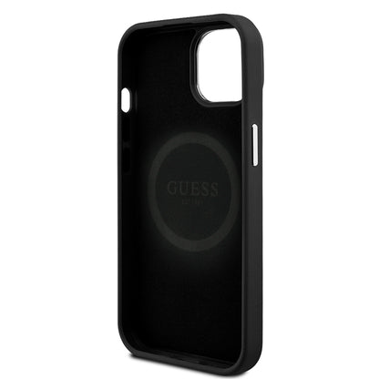 Apple iPhone 15 Kılıf Guess Orjinal Lisanslı M-safe Şarj Özellikli Grained Triangle Kapak Kahverengi
